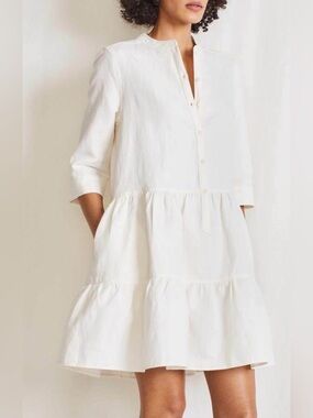 APiece Apart XS Maurino Drop Waist Mini Dress Cream Oversized Cotton Linen Twill